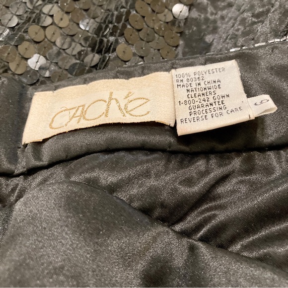 Special Occasion Gown By Caché: Black & Silver Sleeveless Sequin Gown - Size 6 - Picture 13 of 13